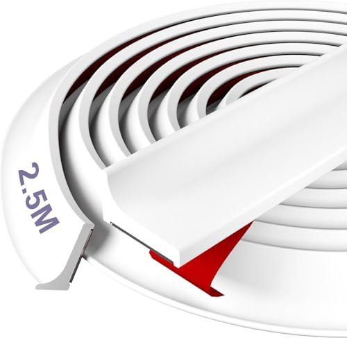 Barriera Doccia Ferma Acqua Silicone - Hzetuu 2.5M Guarnizione Doccia Sottoporta, Autoadesivo, Flessibile, Facile da Installare, Ideale per Bordo Piatto Doccia e Bordino Top Cucina, Bianco