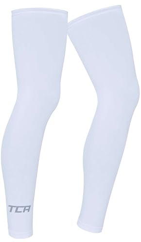 TCA Manga UPF 50 +, Anti-Llip, Calentadores de piernas todo el año para hombres y mujeres para ciclismo, correr, caminar, baloncesto - Manga de compresión completa para piernas. - Blanco, S