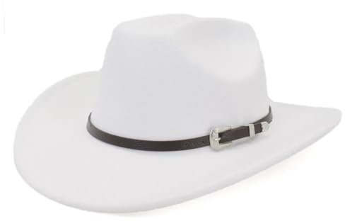 Hndudnff Unisex Retro Western Cowboy Schwarz Gürtel Filz Fedora Jazz Bell Kirche Sombrero Hut, weiß, One size