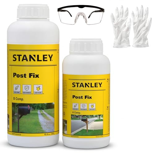 Stanley Fence Post Mix 1x(Component A) 12,7 fl oz and (Component B) 10,1 fl oz, Concrete Alternative Expanding Foam for Fence Post and Fast Setting Easy Installation, 2 Bottle 1 Pack