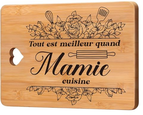Cadeau Mamie, Cadeau Fete des Mamie, Planche à Découper en Bambou Naturel, Cadeau pour Mamie Anniversaire, Idée Cadeau Grand Mère Original