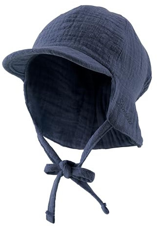 Sterntaler Schirmmütze Nacken Uni - Jungen Mütze mit kleinem Nackenschutz und Bindeband - Sommermütze aus luftigem Baumwoll Musselin - Sonnenhut - Baby und Kinder Kopfbedeckung - blau, Größe 49