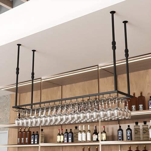 Decken Regal hängende Weinglashalter Zum Umhängen,Ceiling Decoration Wine Glass Rack, Gläserschiene Halter Unter Schrank mit Schrauben Weinglas Rack, Höhenverstellbare Dekoration Regal (Black, 120cm)