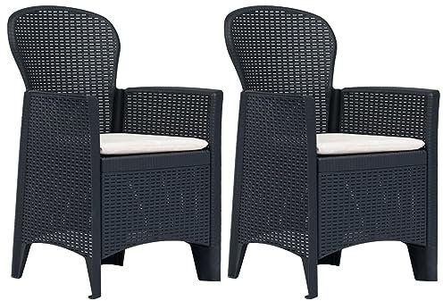 Sufrk Gartenstühle 2 STK. mit Kissen Gartensessel Garten Set Balkonsessel StüHle FüR DraußEn Terrassen Stuhl Anthrazit Kunststoff Rattan-Optik