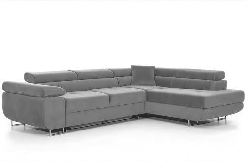 COMFORTINO FURNITURE Ecksofa mit Schlaffunktion PASTI L-Form, Sofa Couch mit Bettkasten, 3-Sitzer Eckcouch, Schlafsofa für Wohnzimmer, Big Sofa Couch mit Schlaffunktion (Hellgrau, Ottomane Rechts)