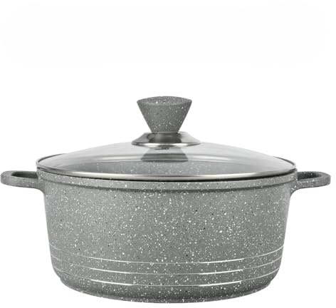 UWEVO | Nonstick Induction Die Cast Stockpot with Lid | Aluminium Material | Granite Finish Oven Safe | Versatile Cookware for Induction | Gas, Electric & Halogen Hobs | 28 cm