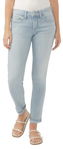 Silver Jeans Co. Women's Girlfriend Mid Rise Slim Leg Jeans, Light Indigo Wash, 28W x 29L