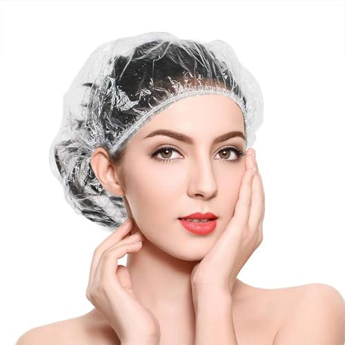 AOGOE 100PCS Cuffie Doccia Cuffie Doccia Monouso, Impermeabile Cuffia da Doccia Monouso, Trasparente Cuffie Capelli Cuffie, Unisex per Doccia Hotel Spa e Parrucchiere, Casa Uso Quotidiano (42cm)
