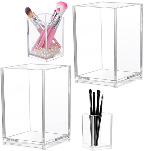 MOLIMOLI 2er Set Acryl Stiftehalter Pinselhalter Durchsichtiger Stiftebecher Schminkpinsel Behälter Stifte Aufbewahrung für Büro Schule Zuhause
