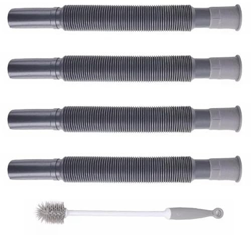 4Pcs Collapsible Flexible and Extendable Waste Pipe, Plastic Waste Pipe with Brush, Sink Extension Drain Hose Pipe, Plumbing Fittings Caravan Accessories for Wash Basin Kitchen Sink