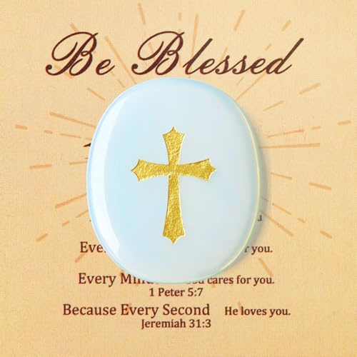 QINJIEJIE Opal Heilkristalle Kreuz Taufe Geschenke Mädchen Jungen Sorgenstein Christliche Geschenke Poliert Oval Stein Angst Stress Relief Meditation Kreuz Edelsteine