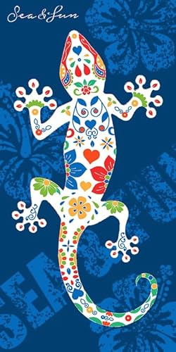 Miracle Home. Asciugamano in microfibra lucertola Minorca blu, 100% poliestere, 95 x 175 cm. 15551