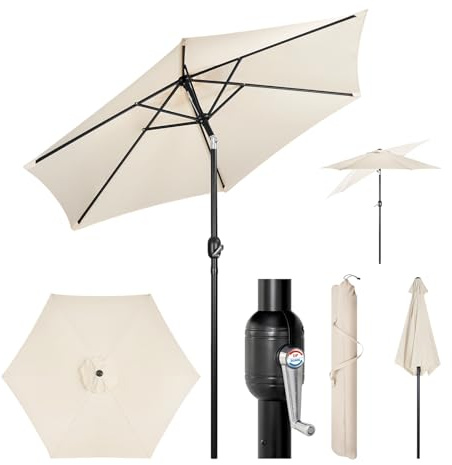 WOLTU Parasoll 240 cm, 270 cm, 300 cm, balkongparasoll UPF 50 + strandparasoll, vattentätt, UV-skydd böjbart, med handvev, bärväska, solskydd balkong trädgård terrass