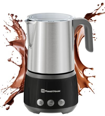 Maestri House Milchaufschäumer, 500ml 4-in-1 Elektrischer Milchschäumer, 600W Smart Touch Control für Heißer und Kalter, Memory-Funktion für Latte, Cappuccino, Warme Milch, Heiße Schokolade Milch