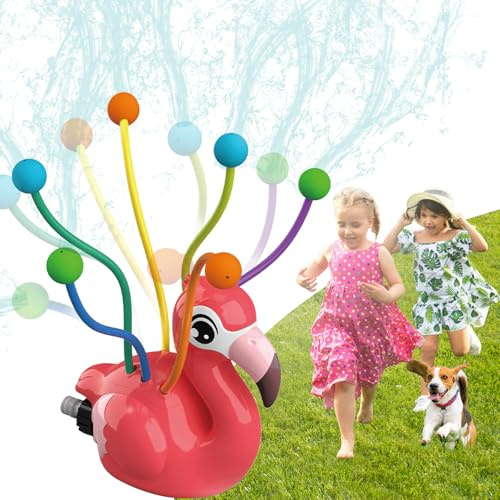 OBEST Wassersprinkler Rasensprenger Spielzeug, Sprinkler Wasserspielzeug Garten, Kinder Outdoor Spielzeug Garten, Flamingo Automatischer Sommer Wasserspielzeug Spray Wasserspiel (mit Ball)