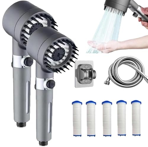 Pommeau De Douche Filtré Iondrops Avec Douchette, Pommeau De Douche Avec Filtre Pour Eau Dure, 5 Cartouches Filtrantes Et Support De Base Sans Trou, Fenêtre Visible, Réglages Réglables Avec Tuyau(2 Se