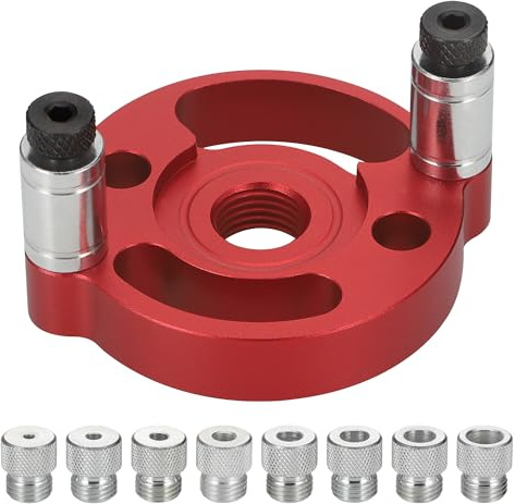 Zocipro Holzbearbeitungs Bohrhilfe mit 3/4/5/6/7/8/9/10mm Bohrbuchsen | Bohrlocher Mittenfinder, Bohrerführung für Vertikale Bohrungen (Rot)