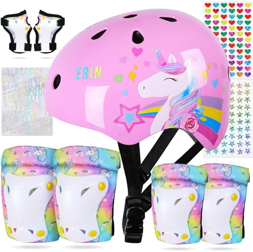 Unicorn Castle Conjuntos de Patinajes Niños, Protecciones Patines Niña con Pegatinas Ajustables para Patines Patinete Patinaje Ciclismo Monopatín Scooter Deportes
