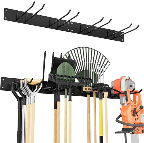 Urban Deco Metall-Gartengerätehalter, Gerätehalter Wandhalterung 150kg Tragkraft mit 4 Doppelhaken & 2 Paneele – Aufhängung für Gartenwerkzeug in Garage, Garten, Keller (Schwarz)