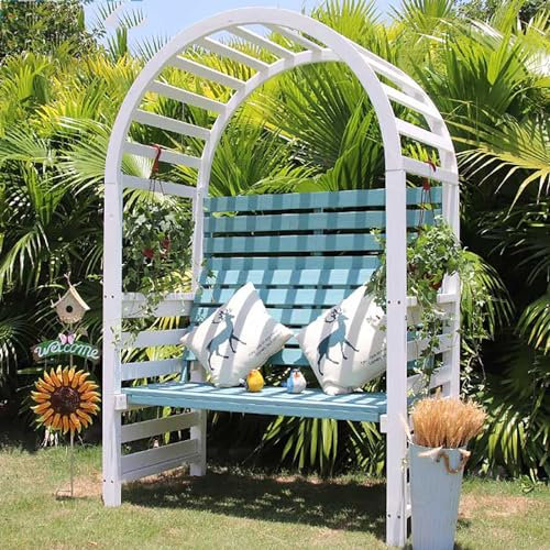 Banc de jardin extérieur en bois avec pergola en arche pour vigne et plantes grimpantes 3 places en bois naturel pour décoration de jardin Bleu
