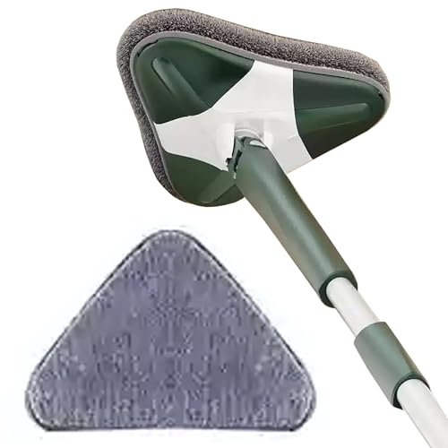 SLDAGe Mopa Microfibra para Parquet, Mopas Triangular de Limpieza Azulejos Pared, Mejorado Fregona Giratoria 360° for Windows, Ceilings, Cars, Hardwood, Bathroom, Cabinet, Verde,A