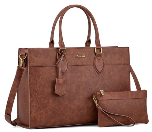 LOVEVOOK Laptopväska, damer, handväska damer, arbetsväska, lärarväska, stor, vattentät shoppingväska, axelväska, portfölj, axelväska, väska för företag, skola (Brun, M)
