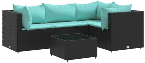vidaXL Loungegrupp med dynor 5 delar konstrotting svart, soffgrupp för trädgård, loungegrupp, loungegrupp för trädgård, soffgrupper för trädgård