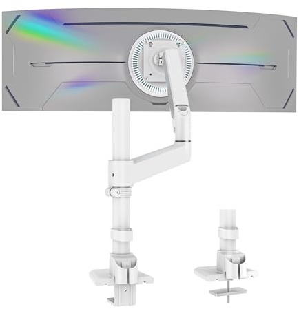 GUZHIKU Support Ecran PC Bras pour Moniteurs de 17 à 60 Pouces Capacité 2-20kg, Bras Ecran PC avec Incline Pivote Tourne Rotatif à 360°, Réglage Hauteur sans Outil, VESA 75/100mm, Blanc, H9W