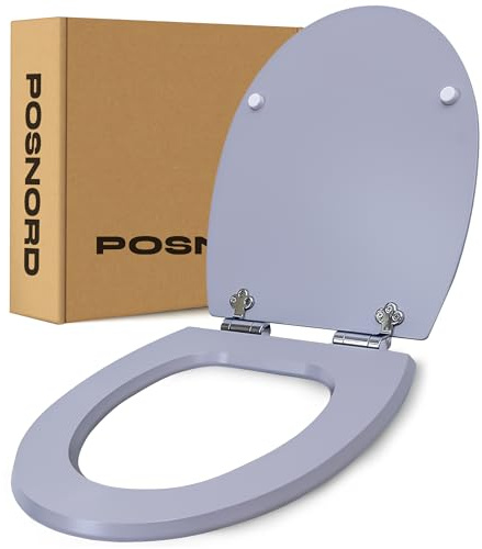 Toilettendeckel mit Absenkautomatik | WC Sitz Soft Close aus Holzwerkstoff | Toilettensitz/Klobrille | WC Deckel passend für Standard WCs | Einfache Montage | Klodeckel Hellgrau