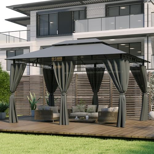 Devoke Cenadores para Jardin 3x4,Impermeable Cenador 3x4,Resistente Cenador al Aire Libre,Marco de Metal con Mosquitero Cenador,Gris