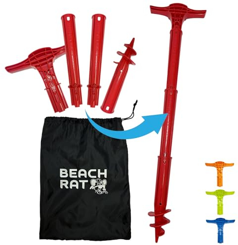 Beach Rat Force Anchor & Aufbewahrungstasche – 1,2 m Jetski-Anker/Bootsanker/Kajakanker für flaches Wasser und Sandbank – Hochfeste Kunststoffstange Bootszubehör – Sandbar-Anker-Kit Koffer (Feuerrot)