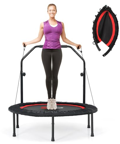 COSTWAY Cama Elástica Plegable 101 cm con 2 Bandas de Resistencia, Trampolín Elástico con Empuñadura Regulable, Cama Elástica Fitness de Interior y Exterior para Niños y Adultos