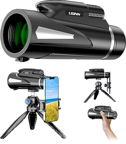 AiMeiteng 12x50 Monokular Teleskop mit Smartphone Halter Stativ, Kompaktes Monokular Hochleistungs Teleskop, Monokulare für Erwachsene HD Scope für Vogelbeobachtung Wandern Konzert Reisen