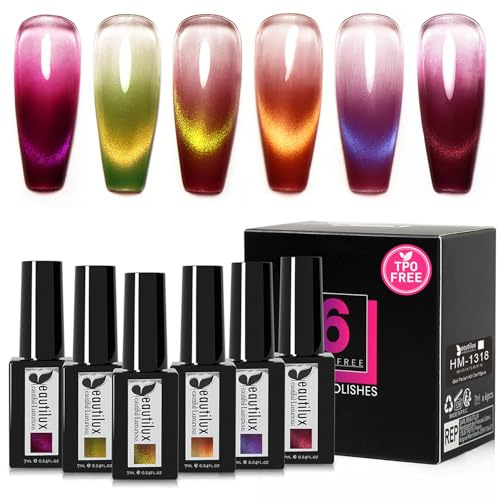 Beautilux HEMA-FREE Cat Magnetic Eye Gel Nagellack, semi-permanent, ohne Top, 6 Farben, UV-Gel-Nagellack, semi-permanent, 7 ml (HM-1318)