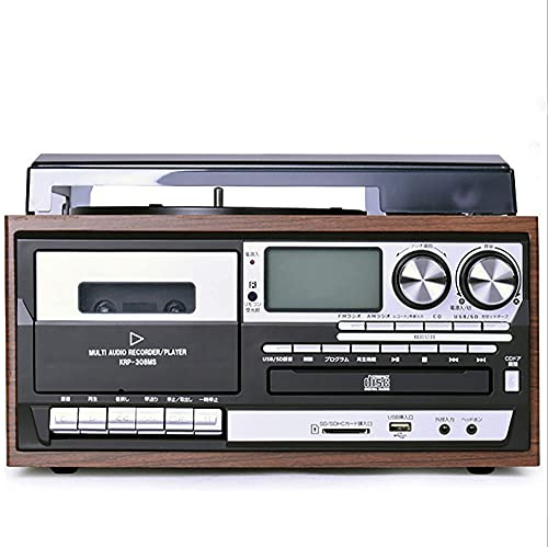 ZJFHEYUO Platine Vinyle rétro Bluetooth, Gramophone, enregistreur USB 3 Vitesses, Multifonction, Radio CD, Couleur Noire, Taille Unique