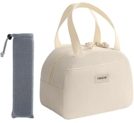 ZENGSING Sac Isotherme Repas, BoîTe à DéJeuner IsoléE Pour Femmes, Pochettes à couverts, Sac Isotherme Repas Bureau En Velours CôTelé Pour éCole Bureau Pique-Nique (Blanc cassé)