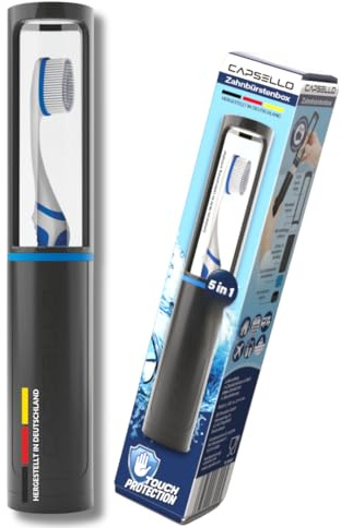 CAPSELLO Zahnbürstenbox schwarz mit Touch-Protection | Professionelle Hygiene, Zahnbürsten-Etui hält sauber & schützt vor Berührungen, Luft- & lichtdurchlässig | Made in Germany