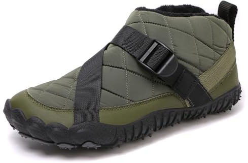 SECHRITE Vinter barfotaskor kvinnor män varma ankelstövlar noll droppe sula bred tå låda pälsfodrade halkfria utomhussneakers, Armégrönt, 36.5 EU