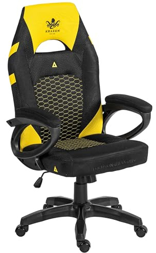 KRAKEN CHAIRS Silla Gaming Tela Transpirable - Amarillo - Sillas Gamer Reclinable - Ergonómica Silla de Oficina - Regulable en Altura - 130kg de Carga - Cadeiras Gaming para