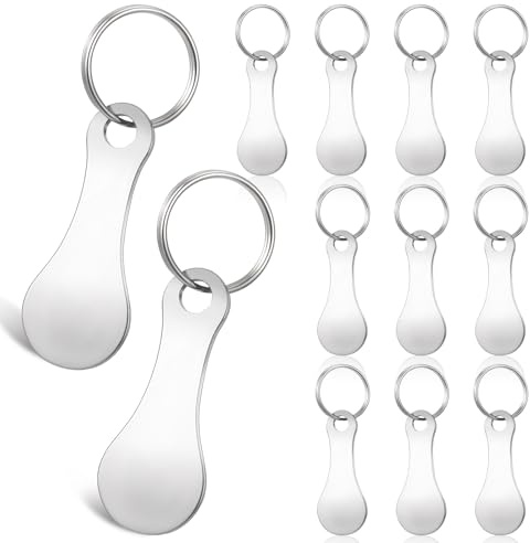 LXUEJIE 12 stycken kundvagnslösare rostfritt stål, avtagbart kundvagnschip nyckelring avtagbar kundvagnsnyckel vagnchip med nyckelring (silver)