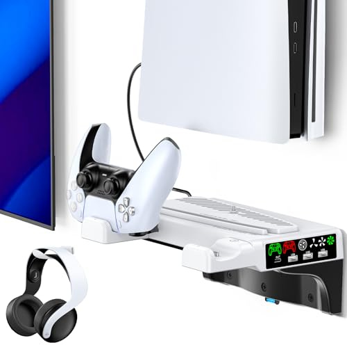 Support de Refroidissement Murale PS5 avec Chargeur Manette, Support PS5 pour Console PlayStation 5 Original/ Slim/ Pro, Ventilateur PS 5 à 4 Vitesses Réglable, Accessoire PS-5 et l'OrganisationPS5