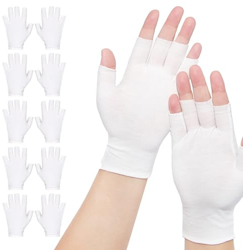 SEESUNO 5 Pairs Fingerless Cotton Gloves for Dry Hands, Cotton Gloves for Sleeping, Spa, Skin Treatment & Daily Hand Care