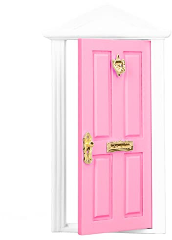 Pequeña Puerta de Madera del Hada de los Dientes, Puerta de Madera en Miniatura, Muebles de Casa de Muñecas, Modelo de de Hadas, Material de Abedul (Rosa Claro)