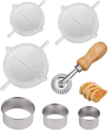 Rudfovn 7 Pcs Dumpling Maker Set, 3 Ravioli Molds Press & 3 Dough Press & 1 Pie Cutter, Meat Pie Cutter for Home Kitchen Cooking