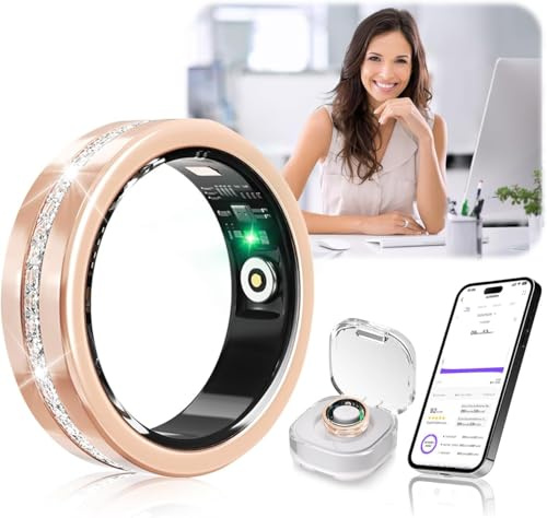IUHFSIFS 10. Gen Diamant Smart Ring und Kabelloses Ladeetui 【IP68 Wasserdicht-0 Messfehler】 Fitness Tracking Ring with Heart Rate, Sleep Monitor，Smartring Kompatibel mit Android und iOS,Gold 9#