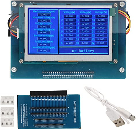 Baxnore Probador de batería profesional 24S Monitor de voltaje de alta precisión con pantalla LCD para paquetes de baterías de litio de 1 a 24 celdas Cable tipo C incluido (with Expansion Board)