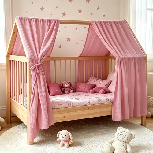 Ginkago Hausbett Himmel 100% Baumwolle Betthimmel für Kinderbett platzsparende Deko für kleine Räume ideal für Mädchen & Jungen Bed Canopy
