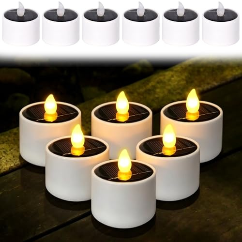 HUIKUANGEU Velas LED Solares,6 Piezas Velas de té LED,Lámpara de Vela,Luces de té Sin Llama,Decoración del Hogar al Aire Libre,Decoración para Bodas,para Exteriores,Fiesta,Balcón,Jardín,Boda