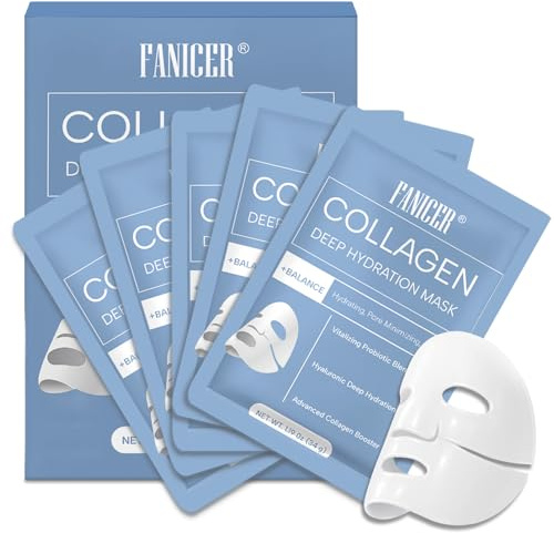 5pcs Collagen Face Mask, Collagen Real Deep Face Mask, Hydrating Face Mask | Moisturizing Hydrating Jelly Mask, Pore Minimizing, Elasticity & Wrinkle Improvement, Glass Skin Glow, Self Care Gifts