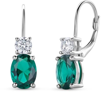 Miore Orecchini Pendenti Argento Sterling 925. Orecchini Donna Monachella con Smeraldi e Zirconi. Gioielli Donna Anallergici. Confezionati in Scatola Portagioie Regalo